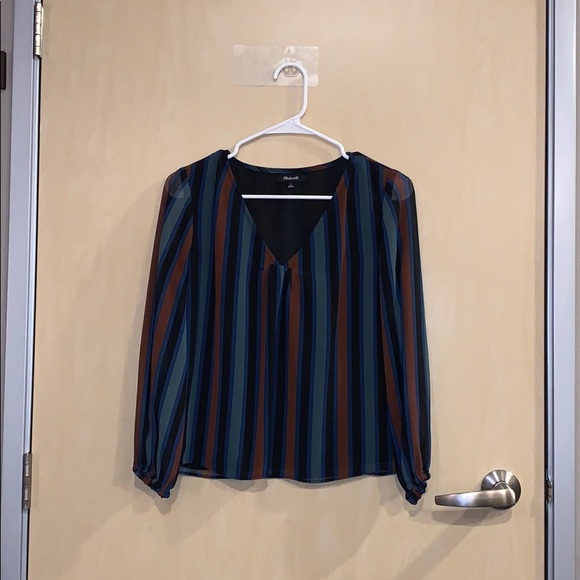 Madewell V-neck Long Sleeve Striped Blouse - Picture 1 of 5